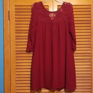 Dark red lace and sheer tunic